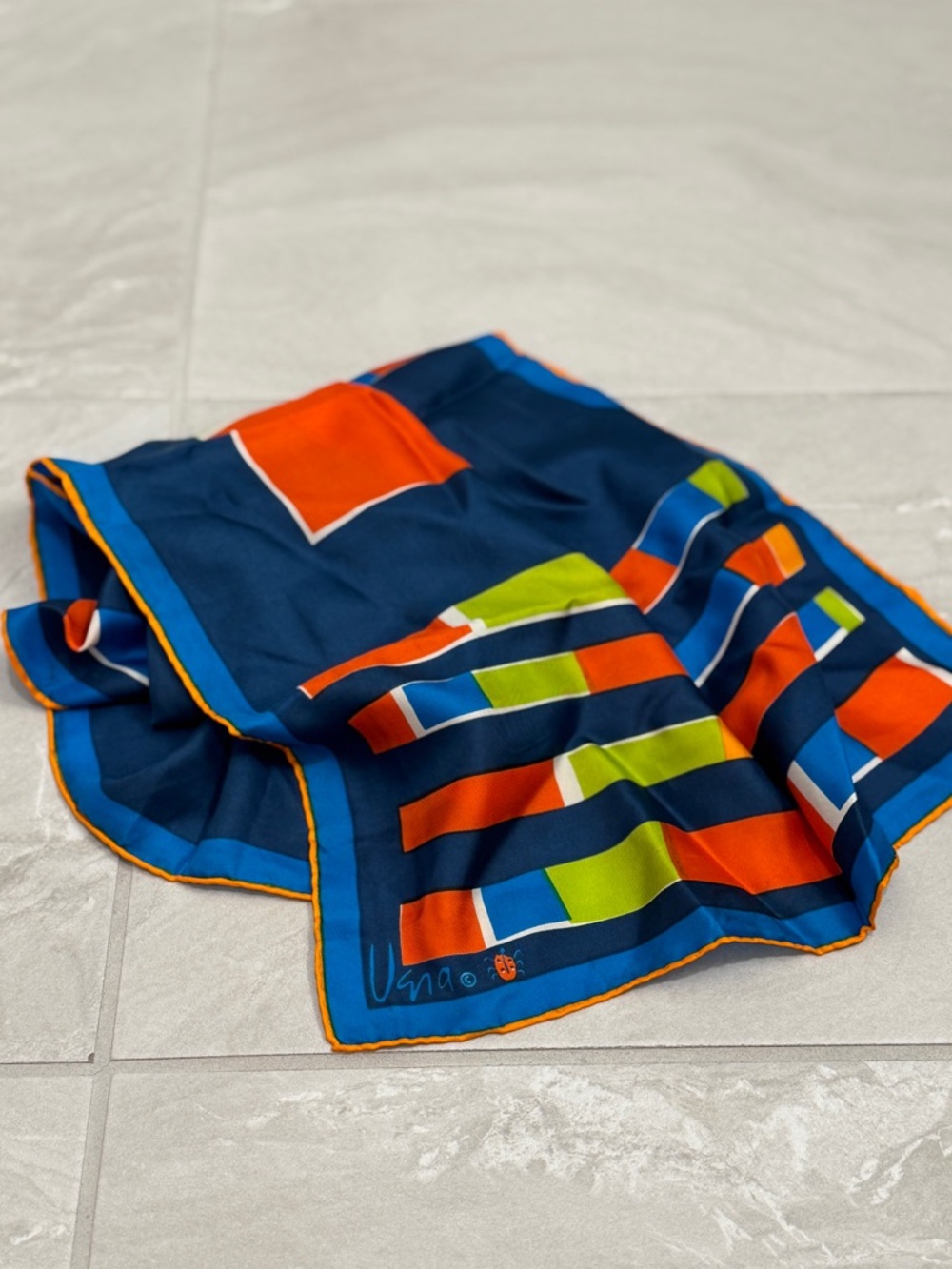 Vera Neumann Vintage Silk Scarf Geometric Print Signed Vera